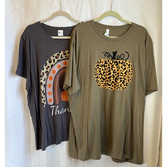 Unbranded Tops - Lot of 2 Fall Graphic T-Shirts Womens 3XL Thankful Rainbow Leopard Pumpkin Tee